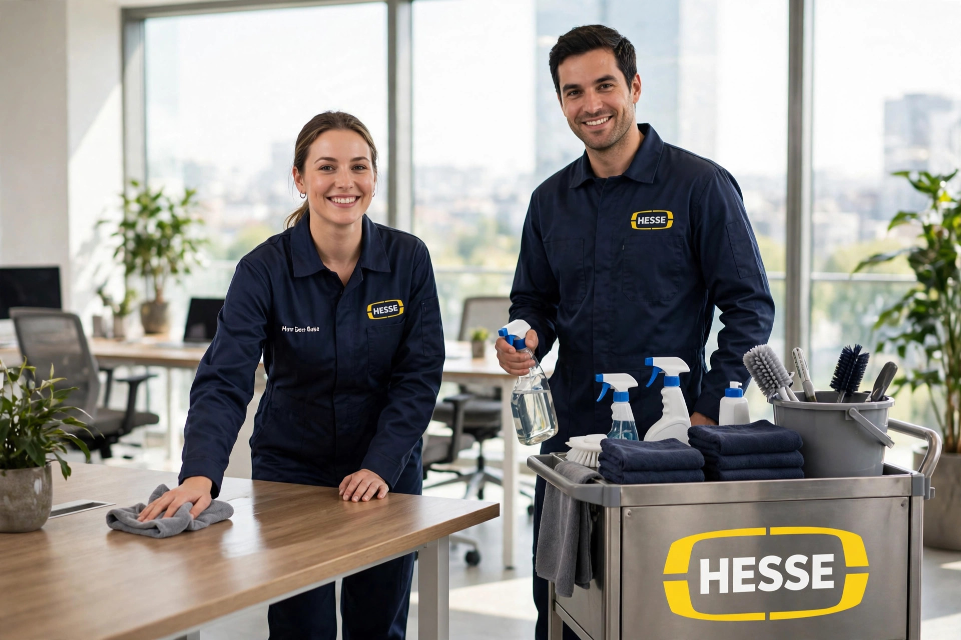 Hesse Gebäudereinigung Reinigungsteam bei der Büroreinigung